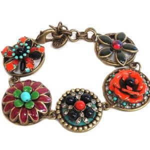 Enamel Antiqued Gold & Semi Precious Bracelet,NWT